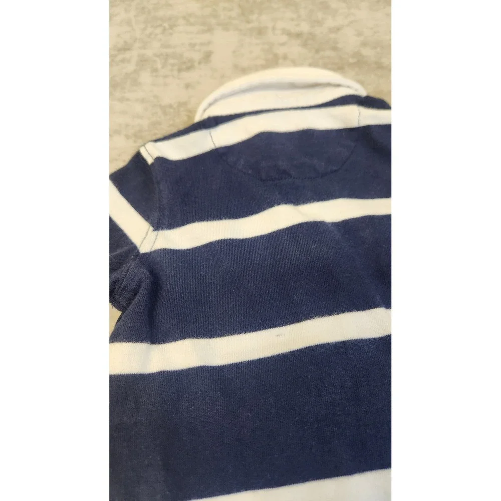 Ralph Lauren Rugby Romper Baby 3M Navy Blue Striped Polo Unisex Preppy Luxury